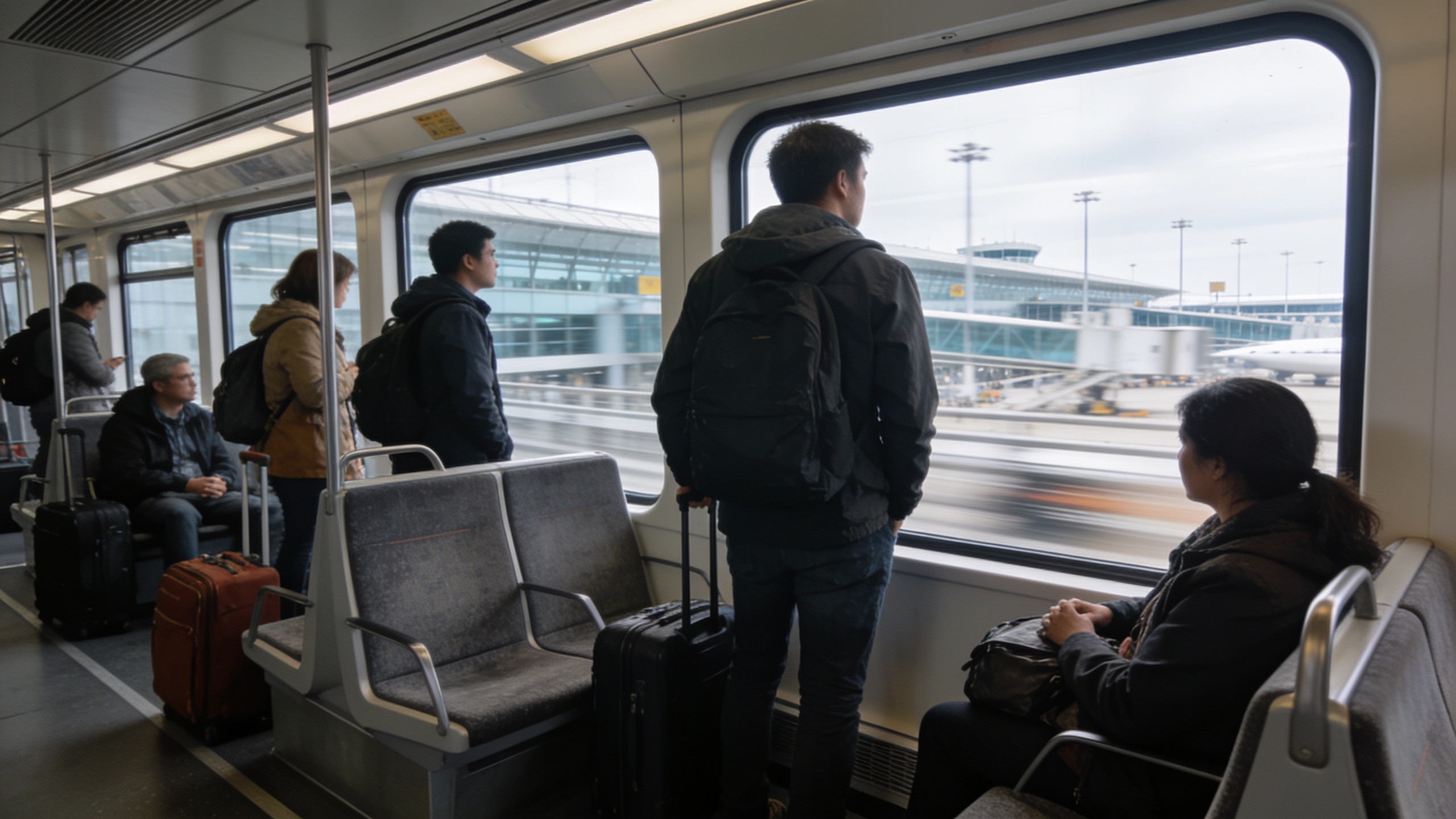 AirTrain onderweg van de luchthaven naar de stad