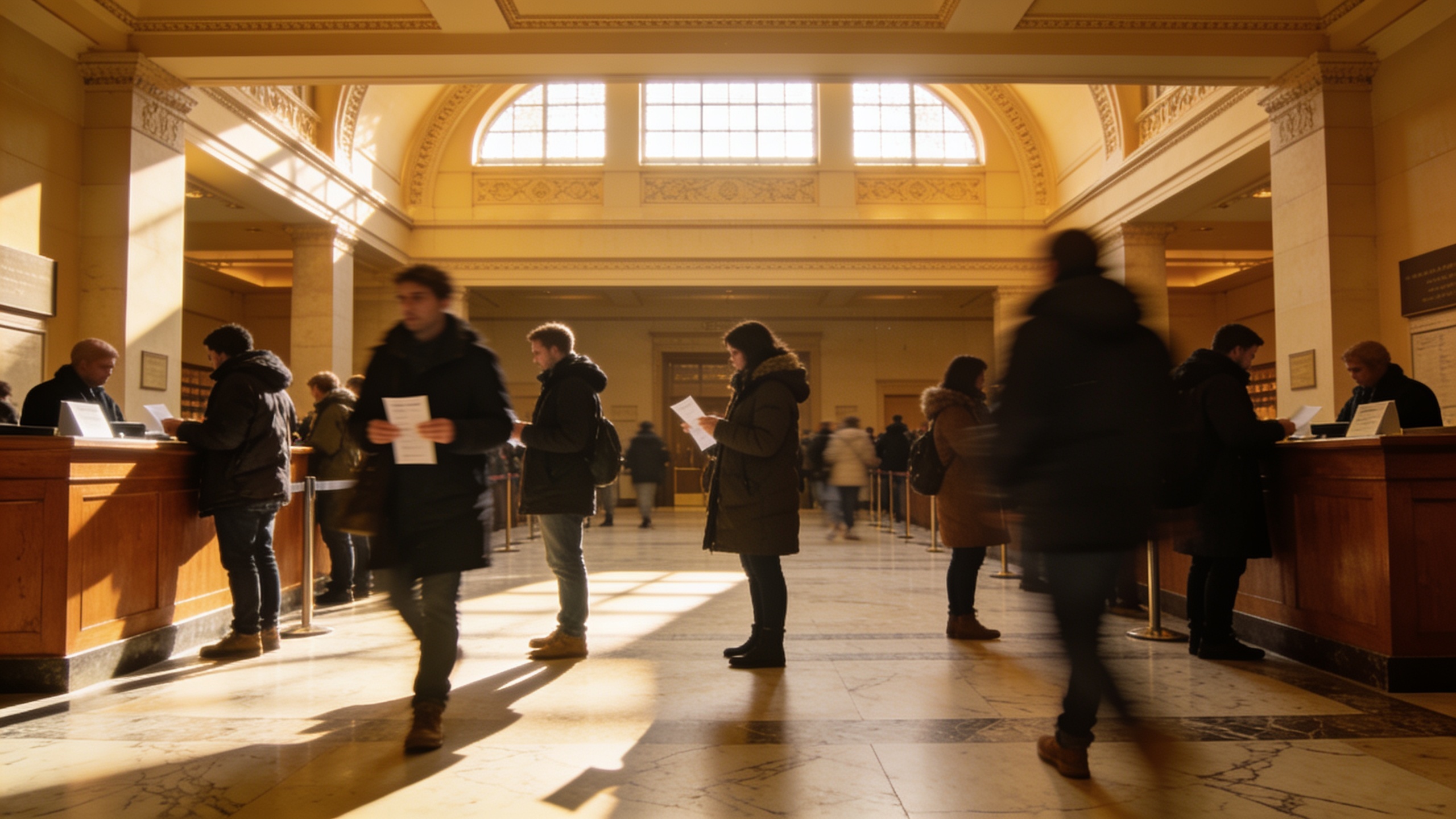 Bezoekers in de rij voor de ingang van een museum in New York